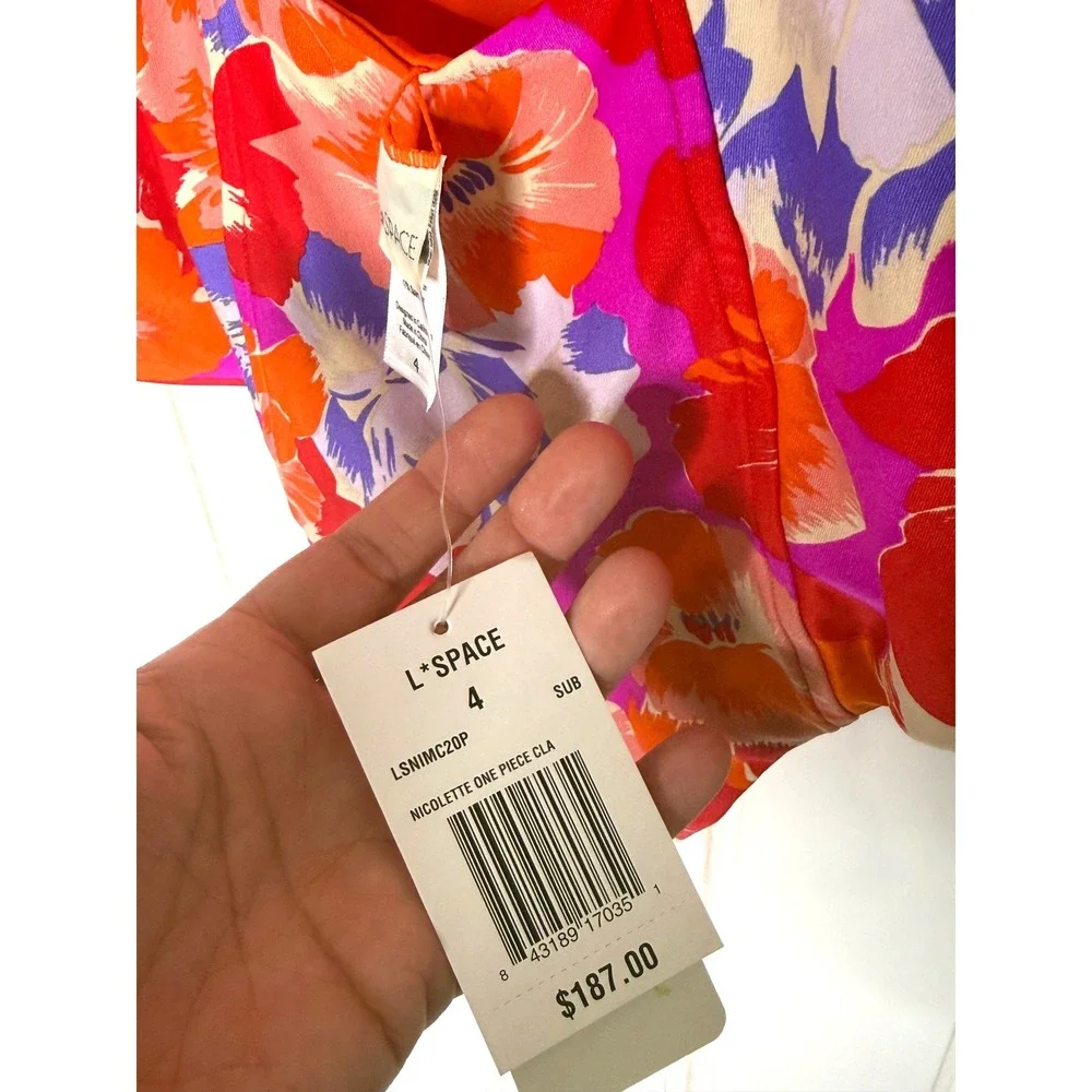 L*Space Nicolette One Piece Swimsuit Floral Underwire Pink Orange Size 4 - Picture 8 of 14